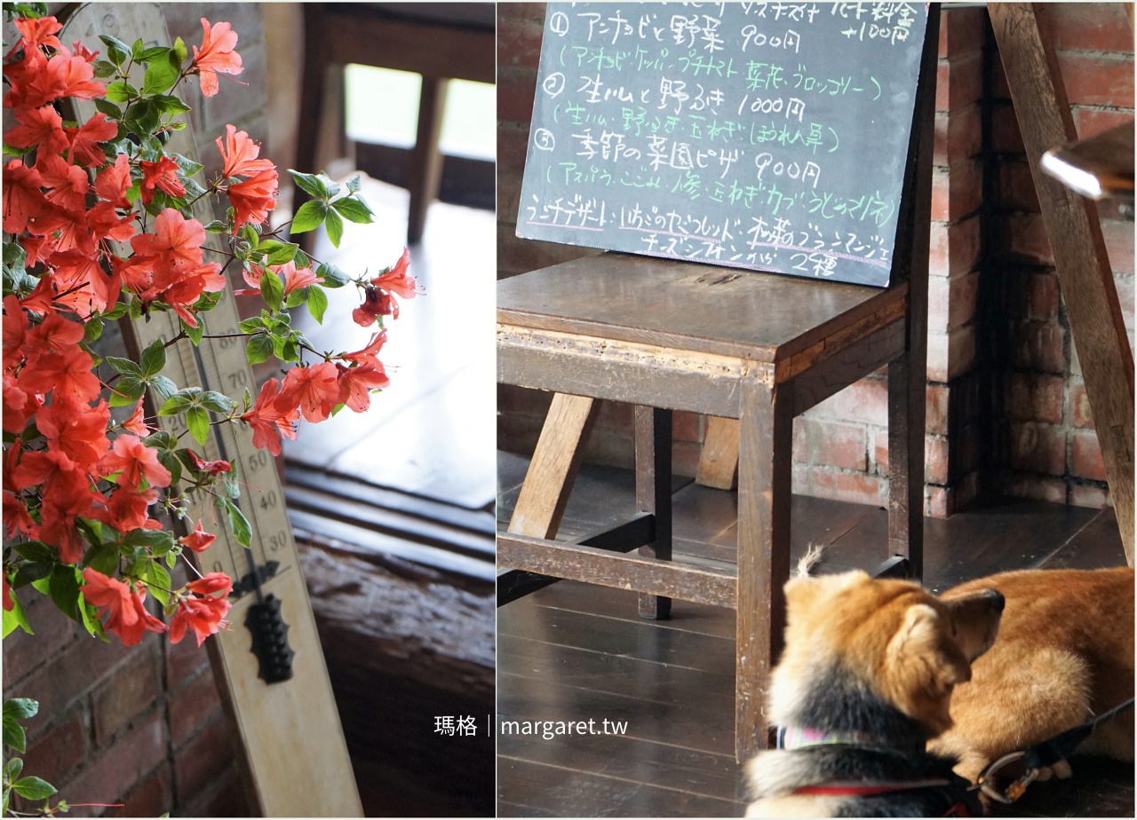 engawa古民家玄關入口，杜鵑花與午睡的狗狗。