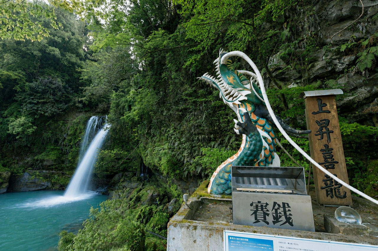 大分玖珠慈恩瀑布 大蛇傳說龍神傳說 瀑布岩壁景觀