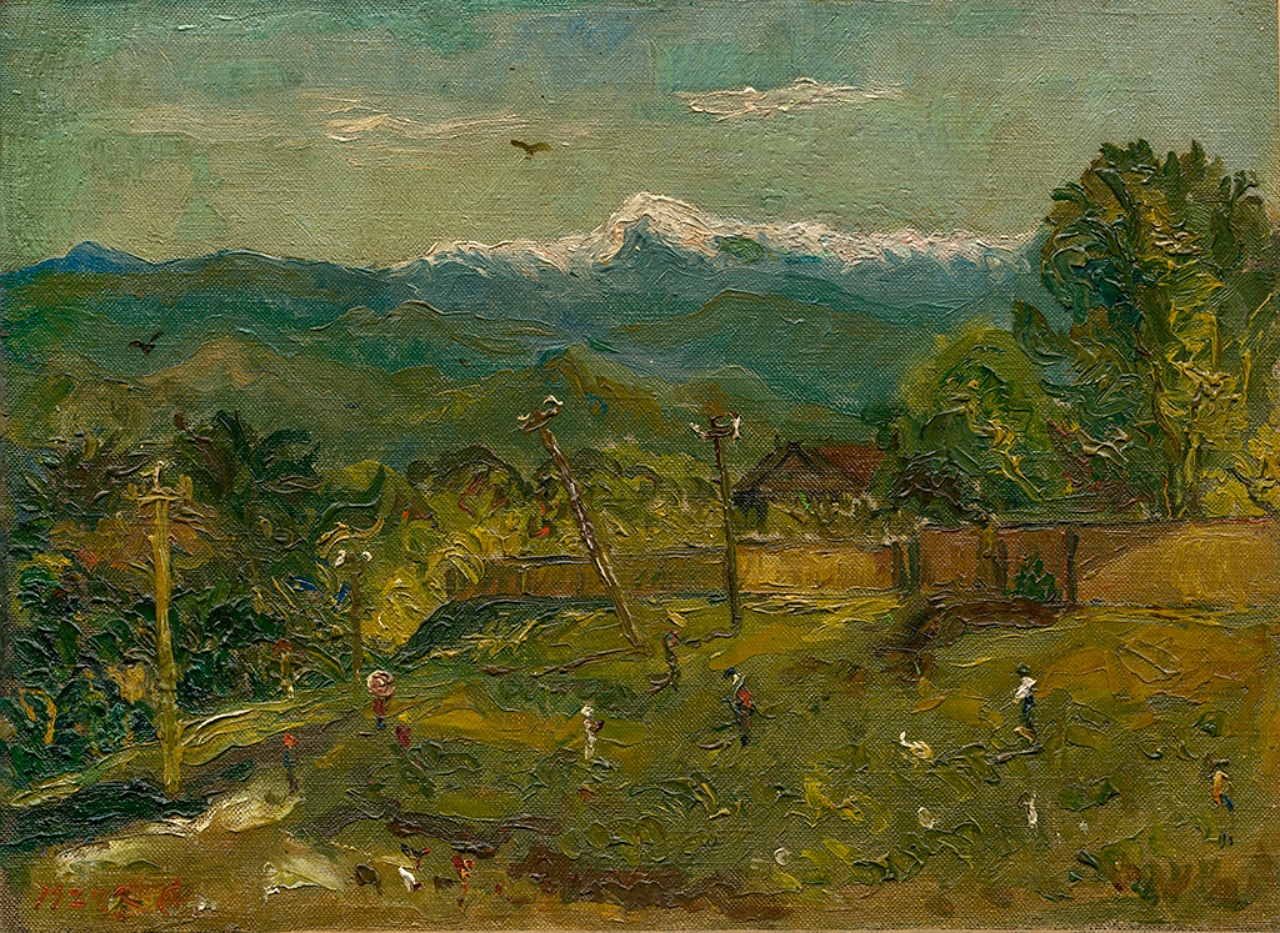 陳澄波1927年油畫作品玉山遠眺 描繪從嘉義故居遠望玉山的景色 財團法人陳澄波文化基金會提供